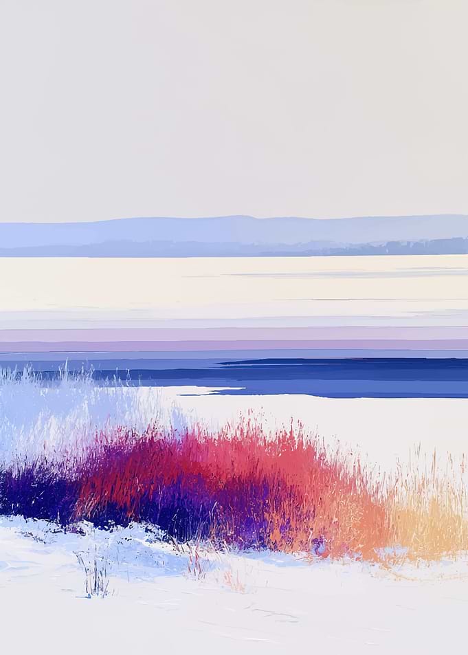 Abstract Winter Landscape with Colorful Grass