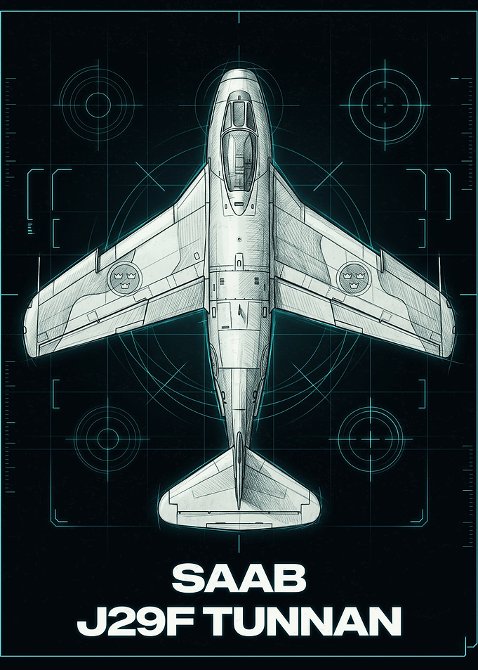 SAAB J29F Tunnan Blueprint Poster