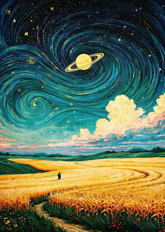 Starry Night Planet Cosmic Poster
