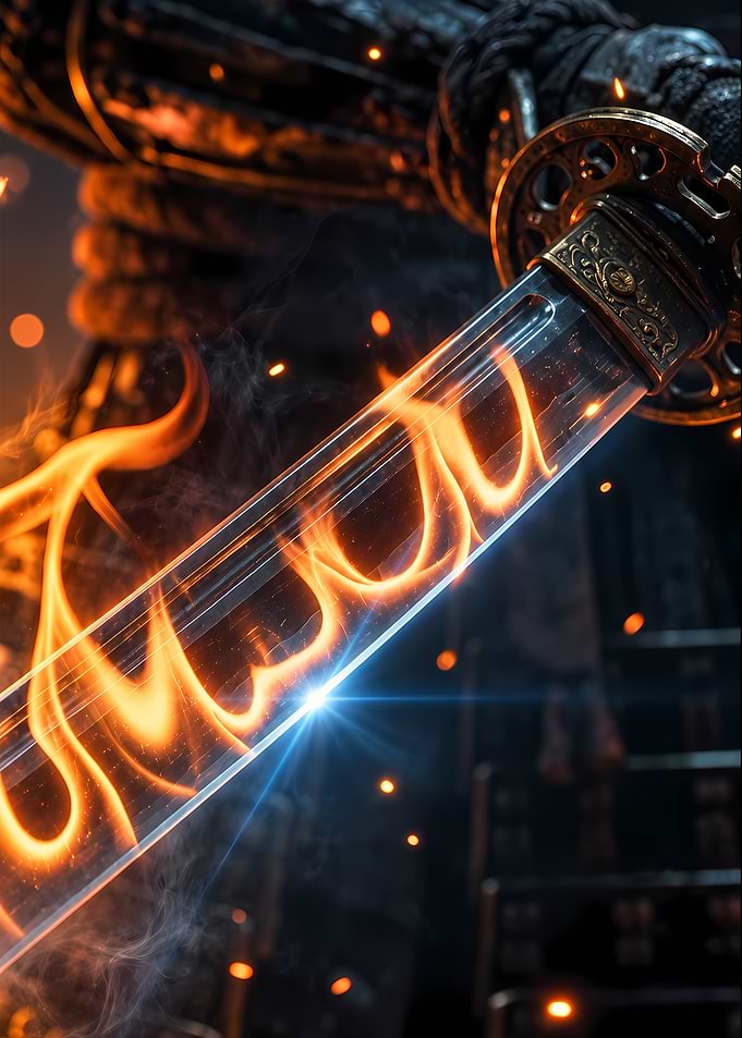 Flaming Katana Blade Close-up