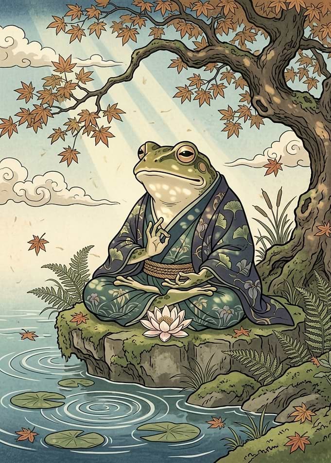 Zen Frog Meditating in Kimono