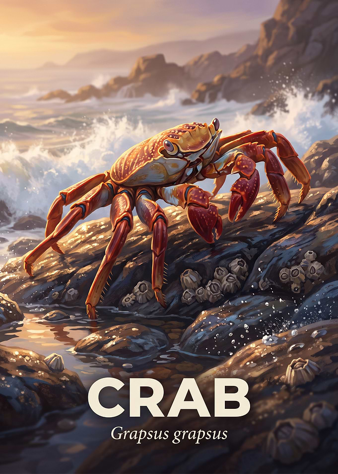 Grapsus grapsus Crab Coastal Illustration