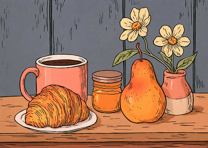 Cozy Breakfast Still Life Illustration
