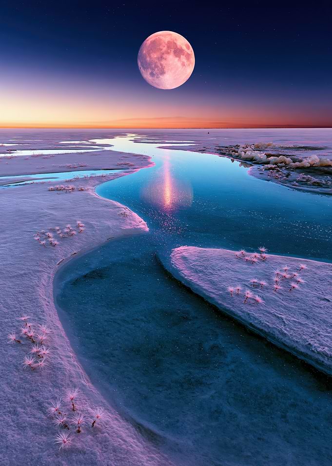Full Moon Over Frozen Landscape