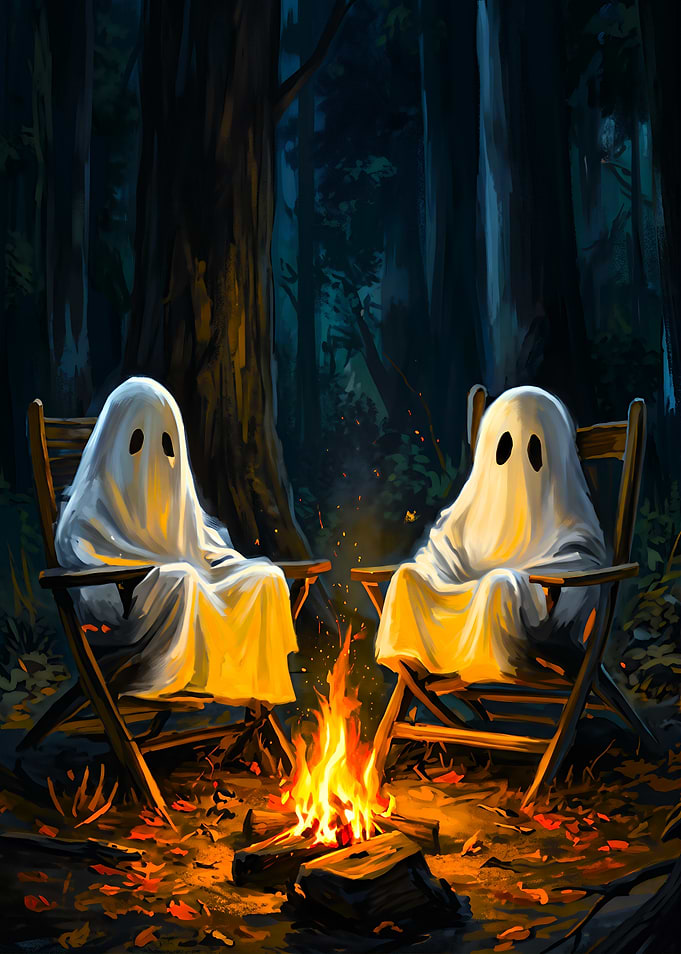 Two Ghosts Camping by Campfire