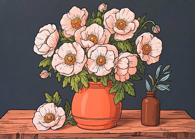 Still Life Bouquet of Pale Poppies