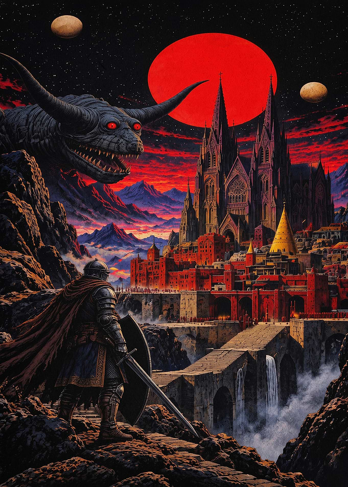 Dark Fantasy Knight Retro Poster