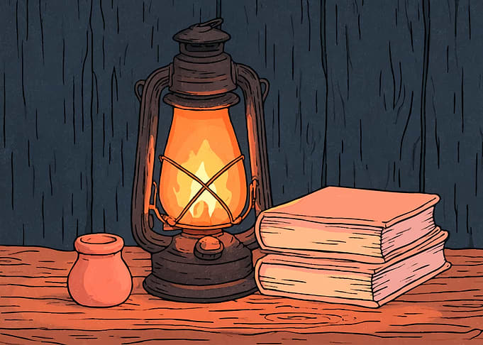 Cozy Lantern and Books Illustration
