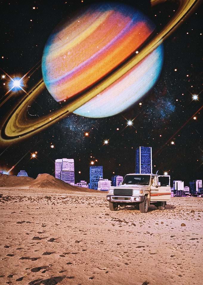 Planet Saturn Retro Space Art