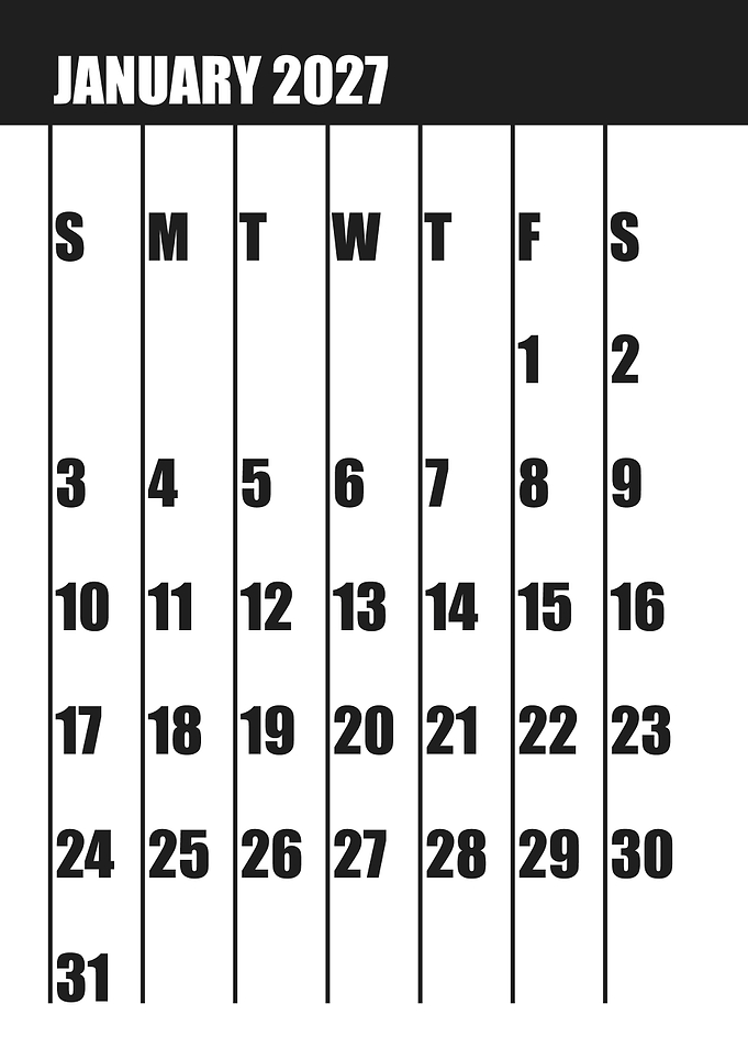 Bold Minimalist January 2027 Calendar Poster