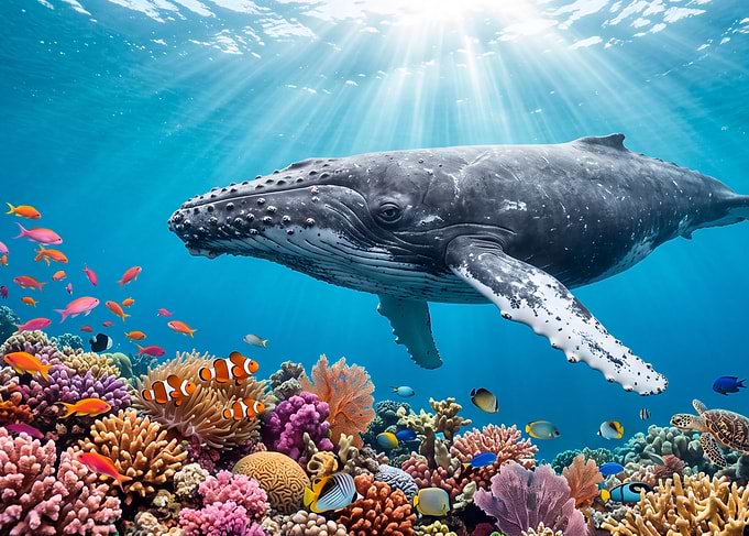 Humpback Whale and Coral Reef