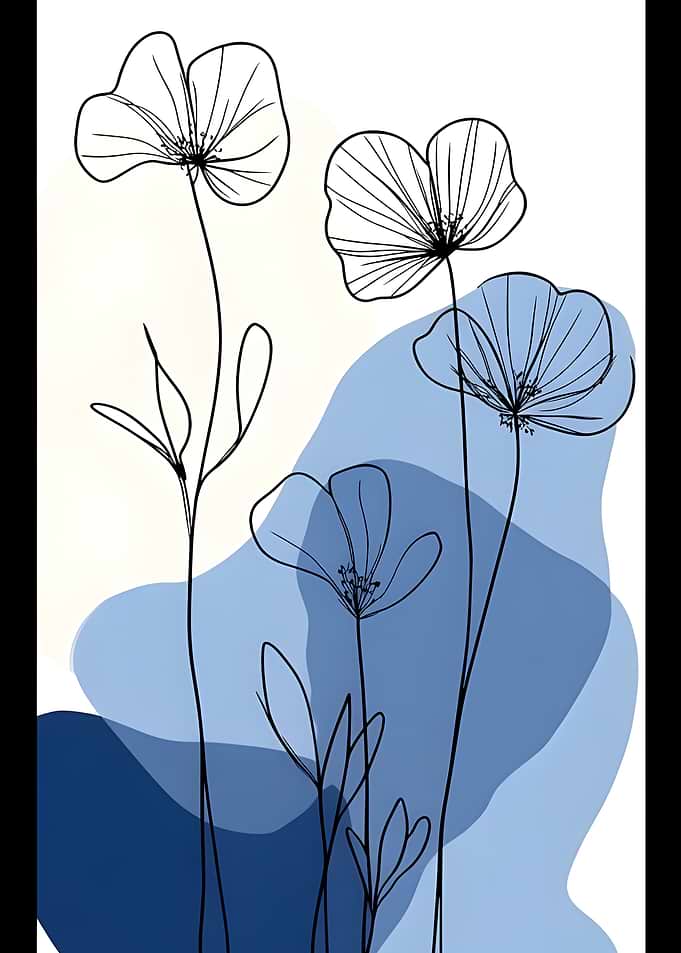 Minimalist Blue Floral Line Art