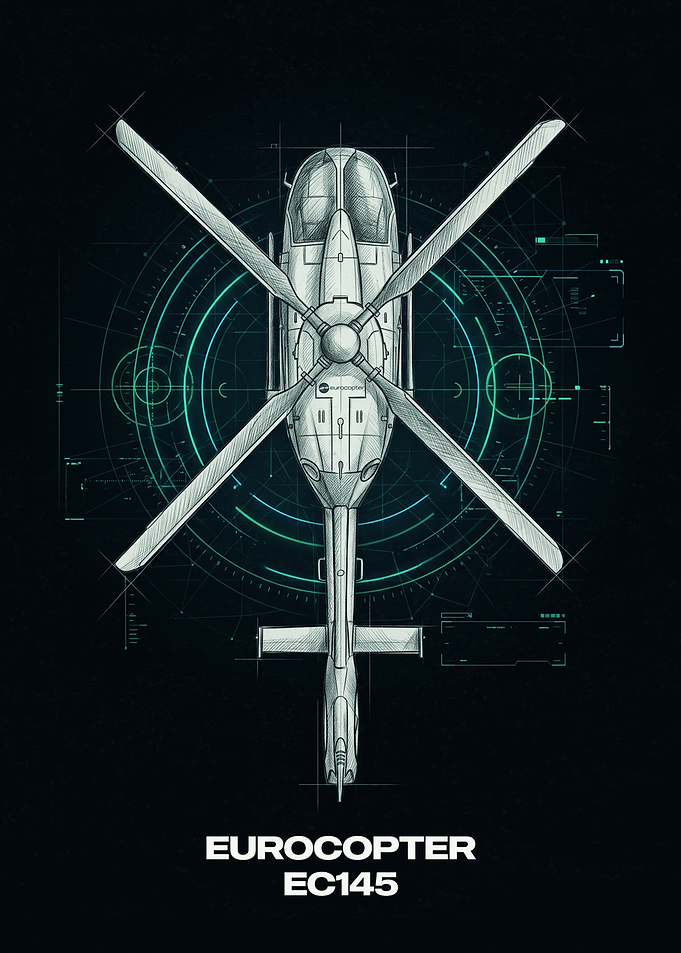 Eurocopter EC145 Technical Blueprint Poster