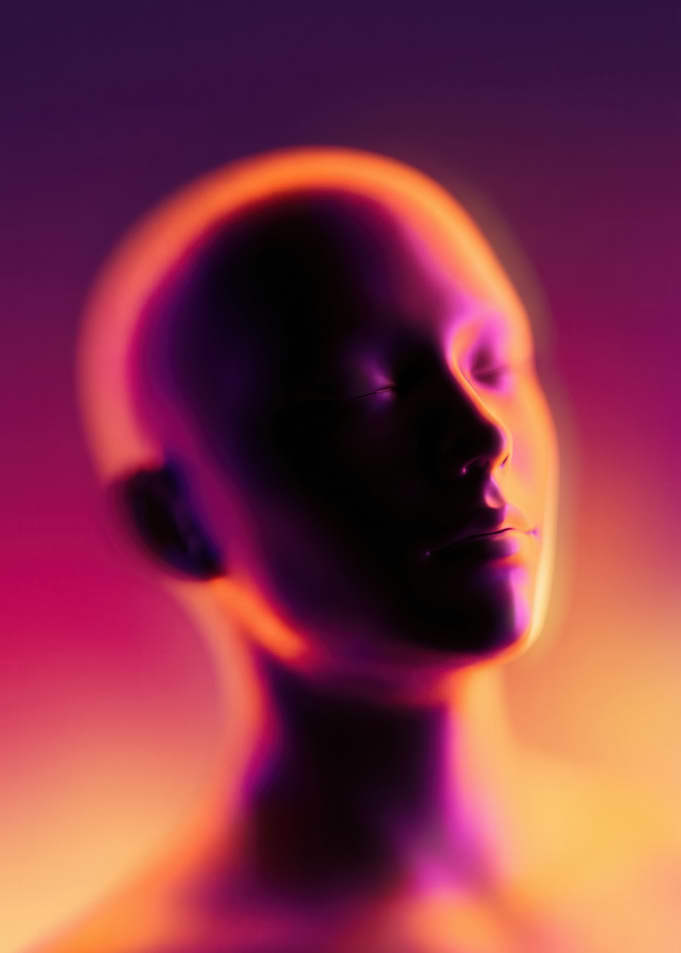 Abstract Neon Human Head Portrait