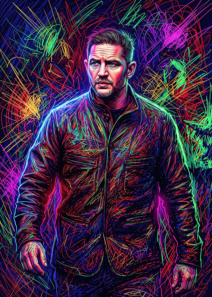 Tom Hardy Neon Scribble Art Portrait