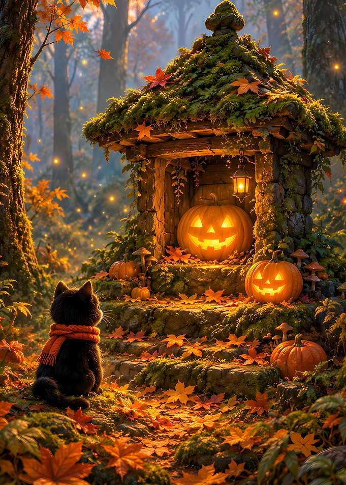 Black Cat at Enchanted Pumpkin Shrine