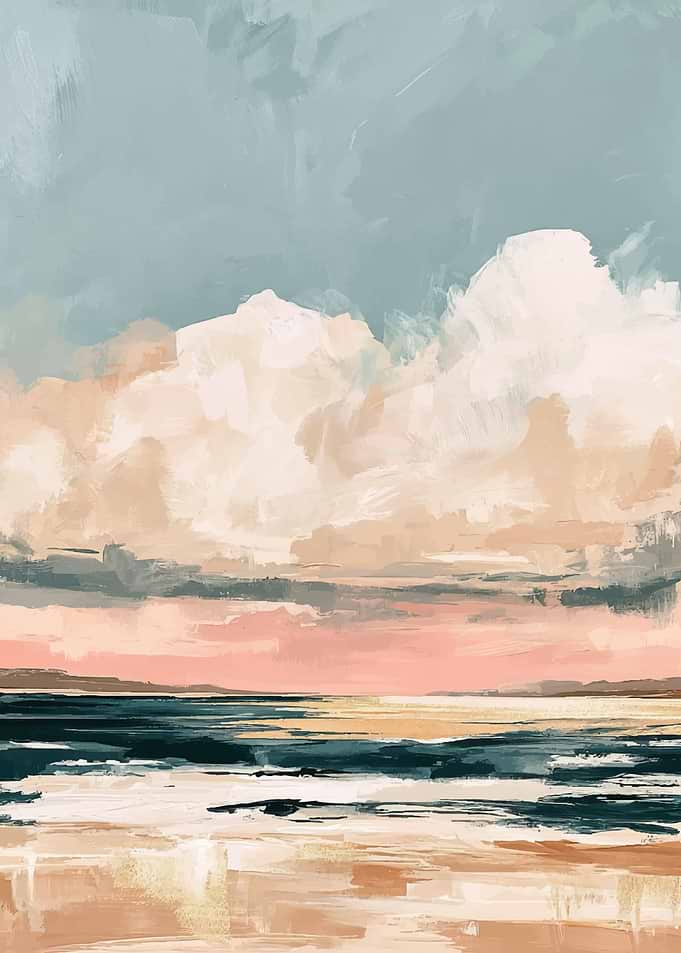 Abstract Coastal Sunset Painting
