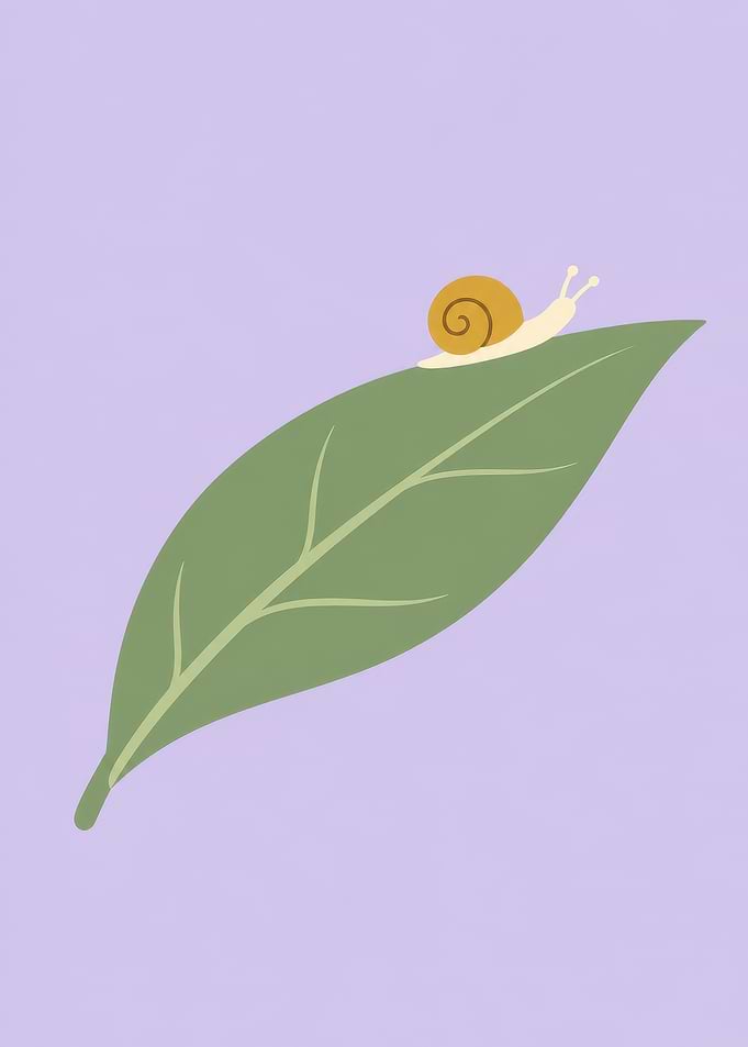 Minimalist Snail on a Leaf