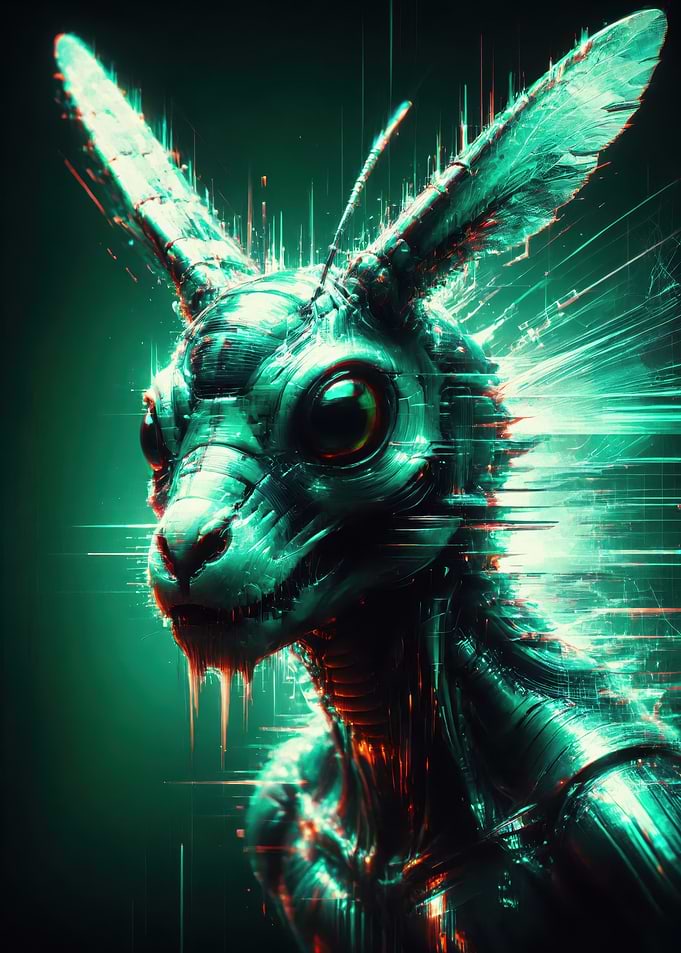 Glitch Cybernetic Hornet Portrait