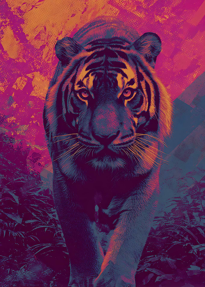 Vibrant Neon Tiger Portrait