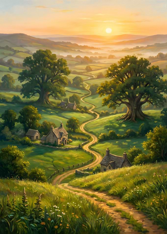 Idyllic Countryside Landscape at Sunset
