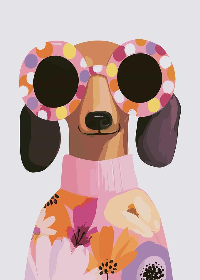 Stylish Dachshund in Floral Sweater