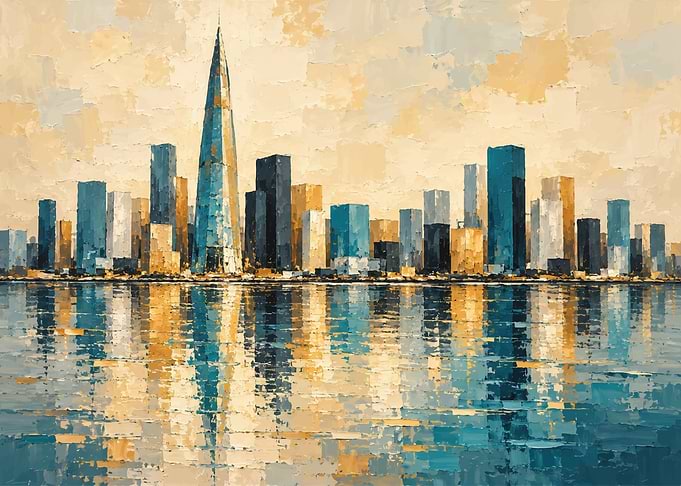 Abstract Cityscape Skyline Oil Painting