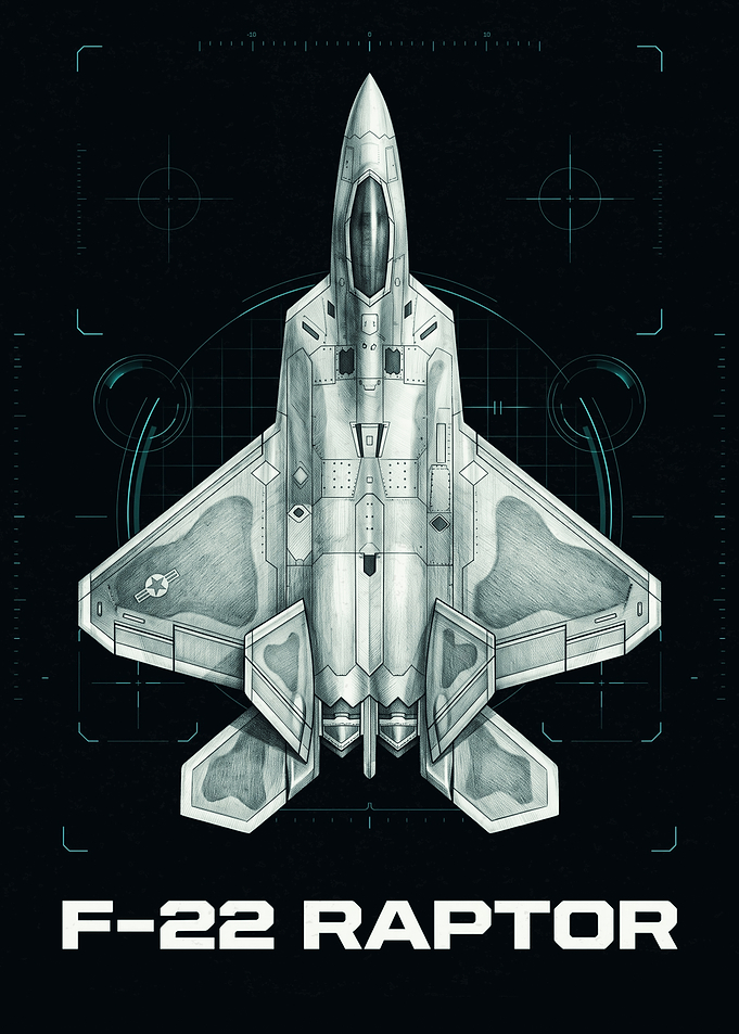 F-22 Raptor Technical Blueprint Poster