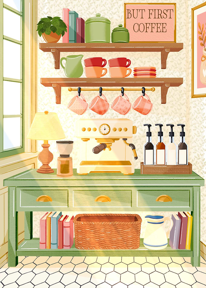 Cozy Coffee Station Illustration