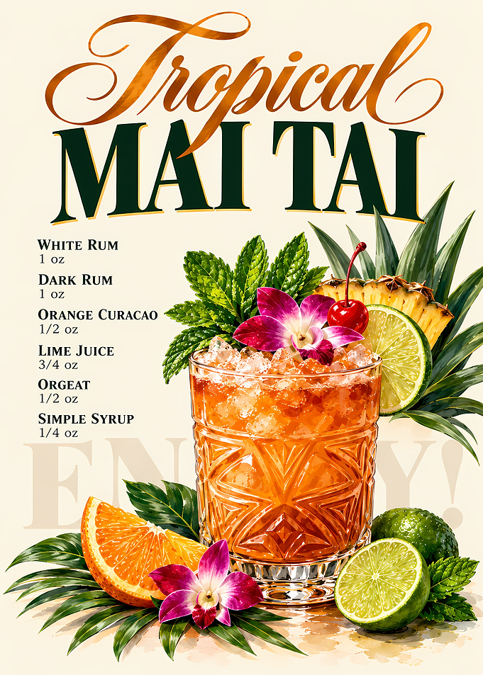 Tropical Mai Tai Cocktail Recipe Poster