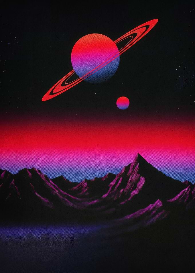 Saturn Planet Synthwave Retro Art
