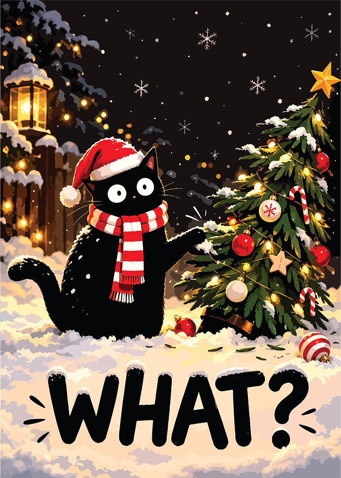 Funny Black Cat Christmas Illustration