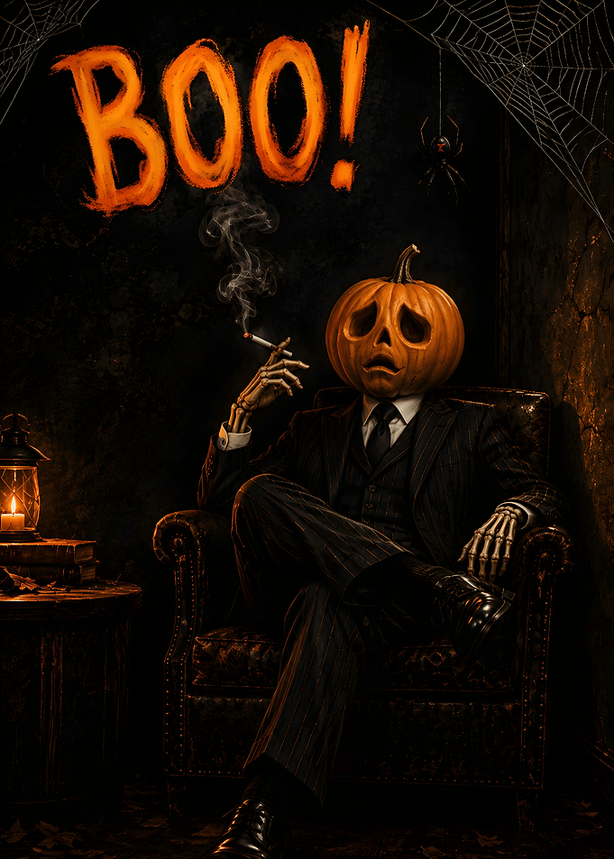 The godfather Pumpkin Head Skeleton Smoking