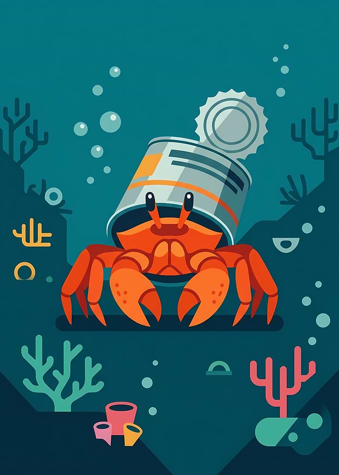 Cute Hermit Crab in Tin Can