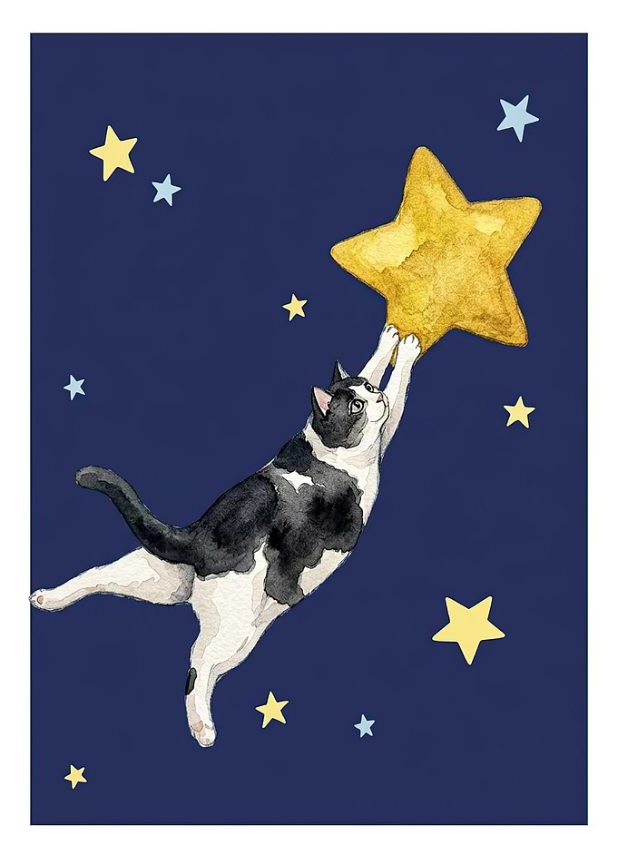 Cat reaching for a golden star
