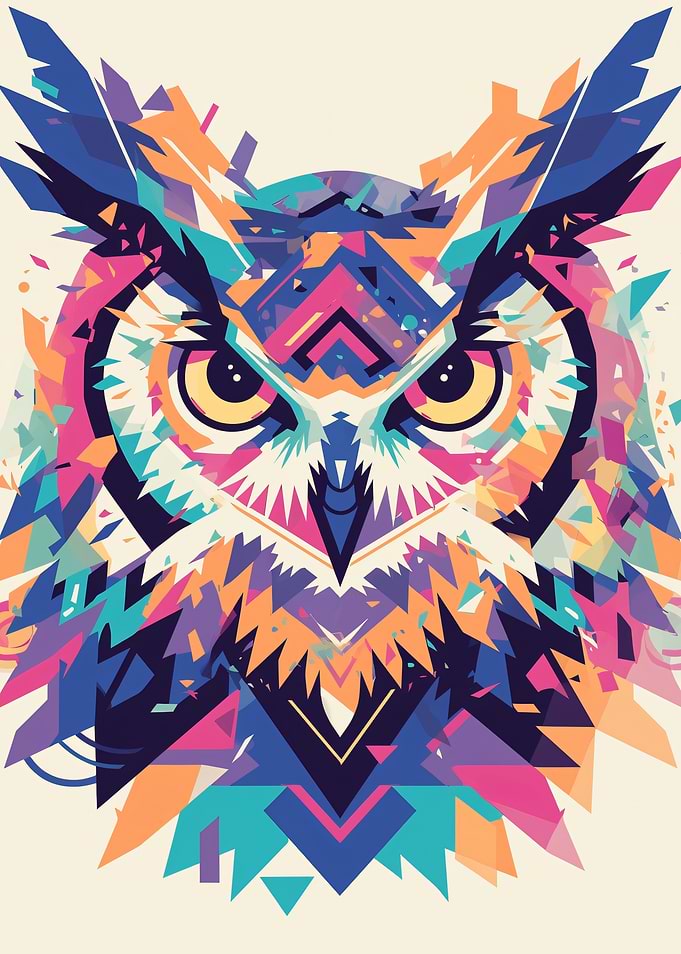 Abstract Geometric Colorful Owl Portrait