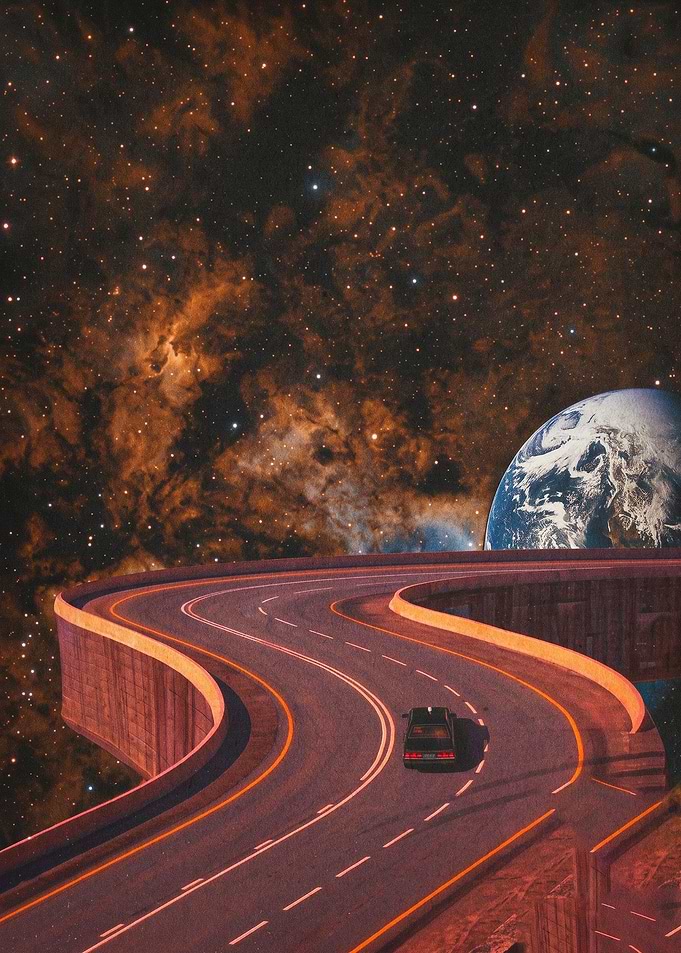 Cosmic Highway Space Retro Art