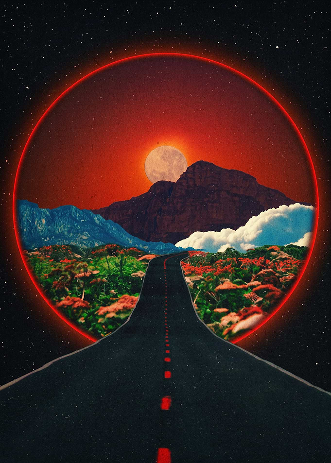Red Road Retro Space Art Poster