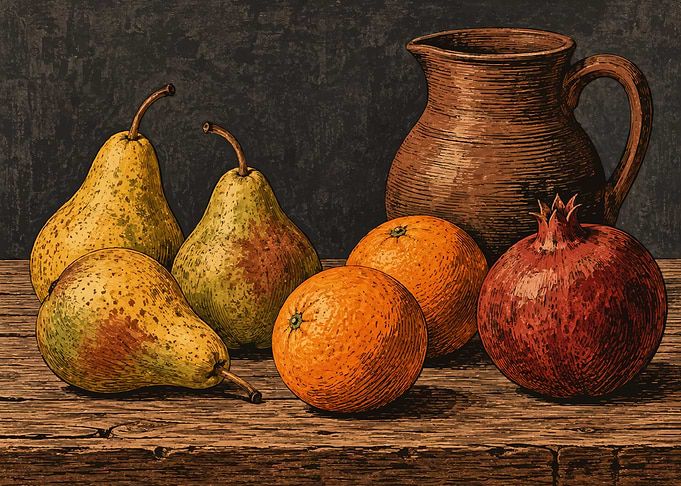 Still Life Fruit and Pitcher Painting