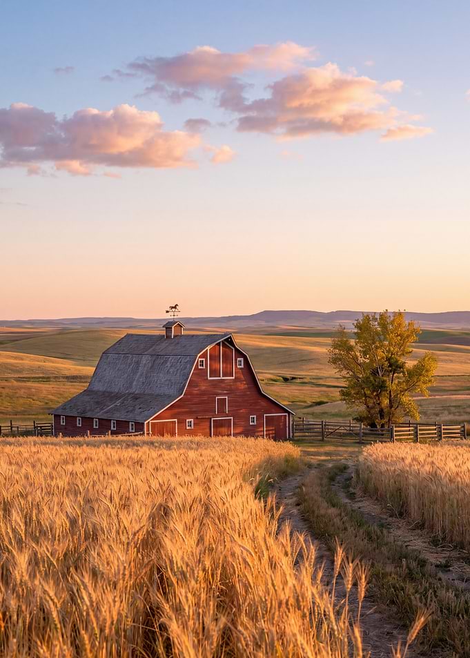 Red Barn Prairie Golden Hour