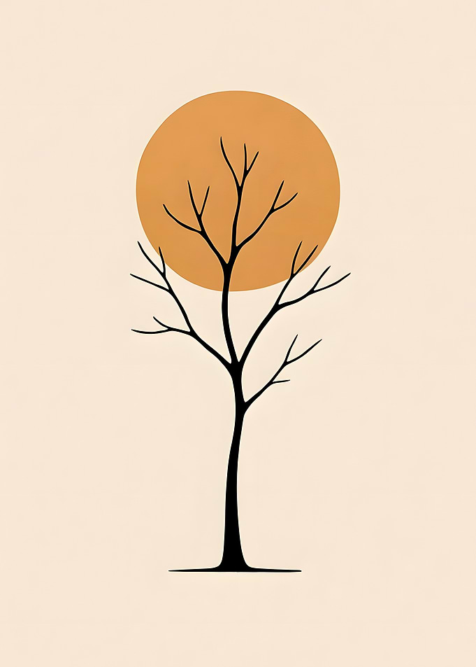 Minimalist Tree with Orange Sun