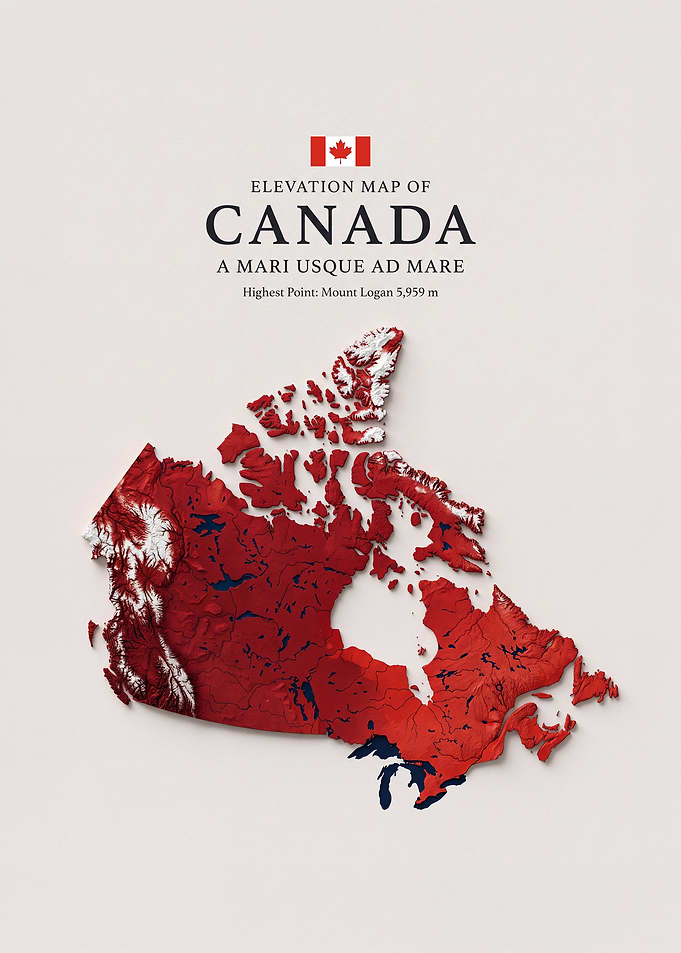 Elevation Map of Canada Poster
