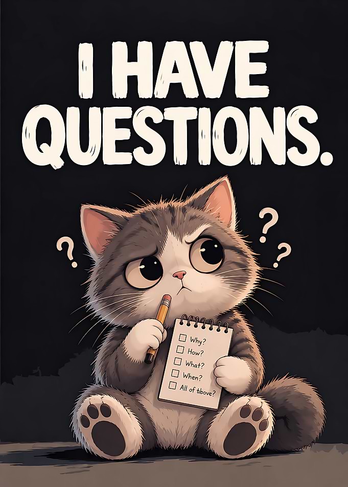 I Have Questions Funny Cute Kitten Art Print