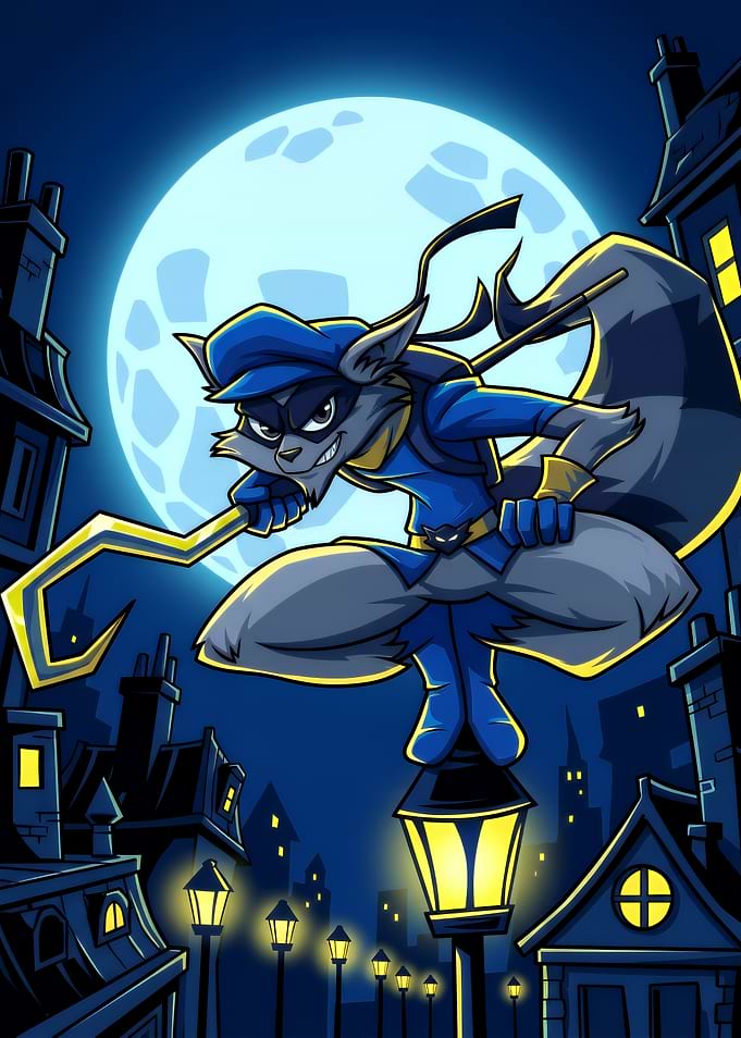 Sly Cooper Perched on Lamppost