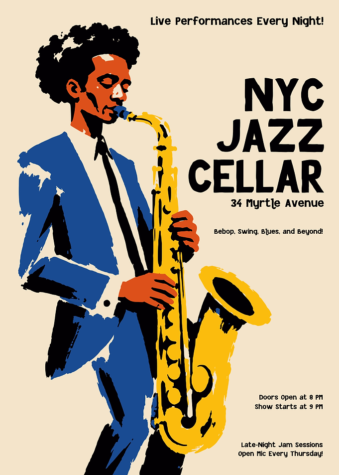 NYC Jazz Cellar Saxophone Poster