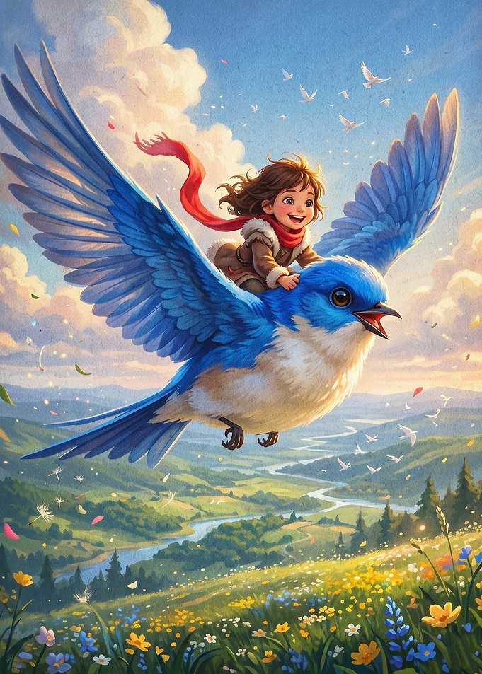 Girl Riding Bird Fantasy Art Poster