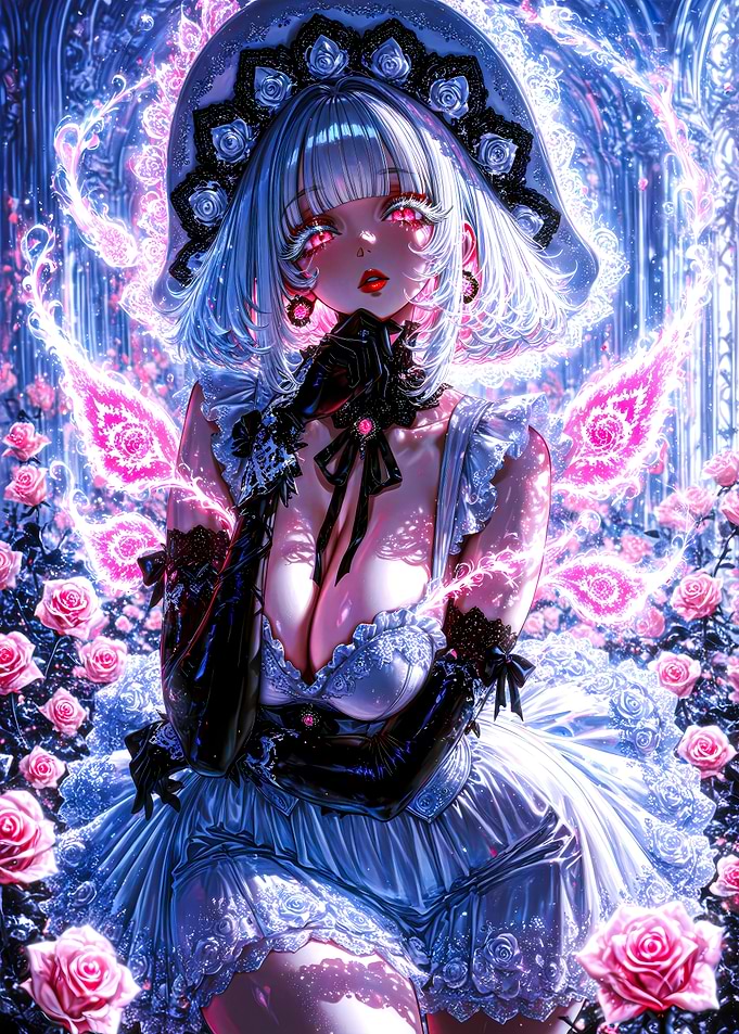 Ethereal Anime Girl in Rose Garden