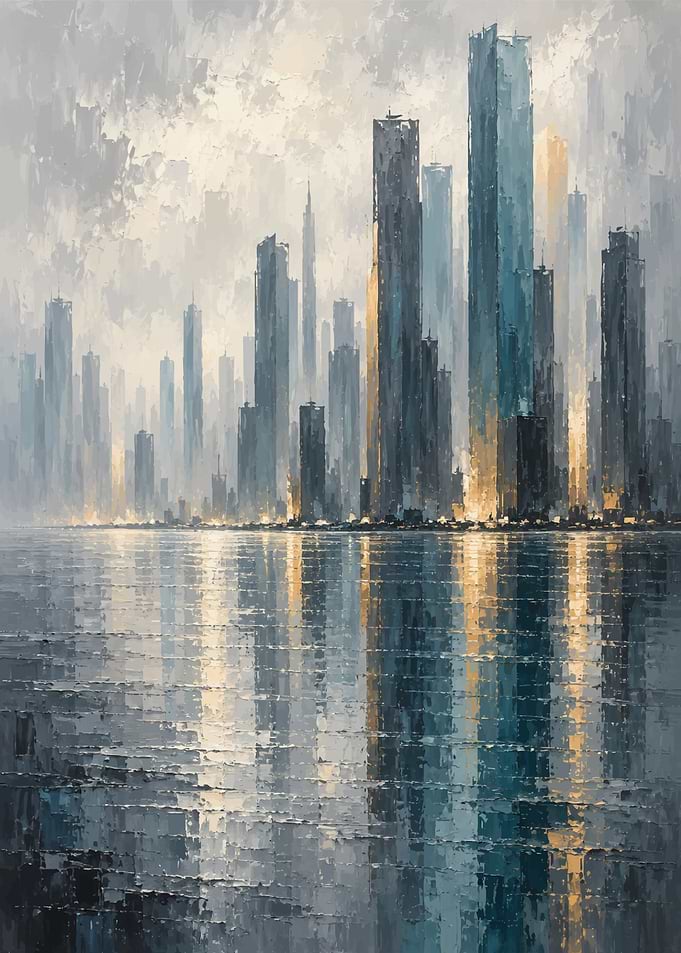 Abstract City Skyline Reflection Painting