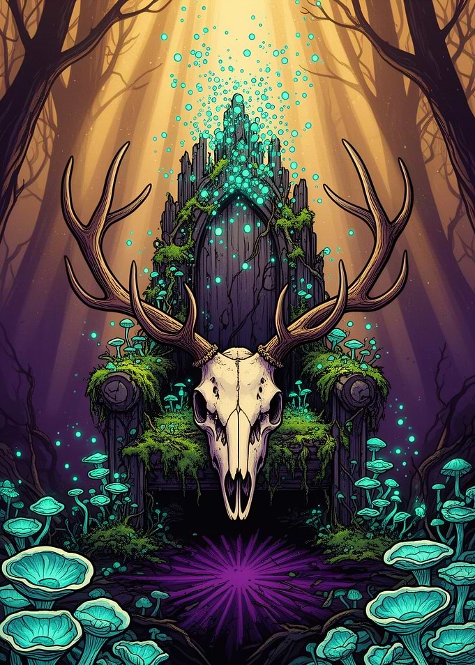 Mystical Deer Skull Forest Throne