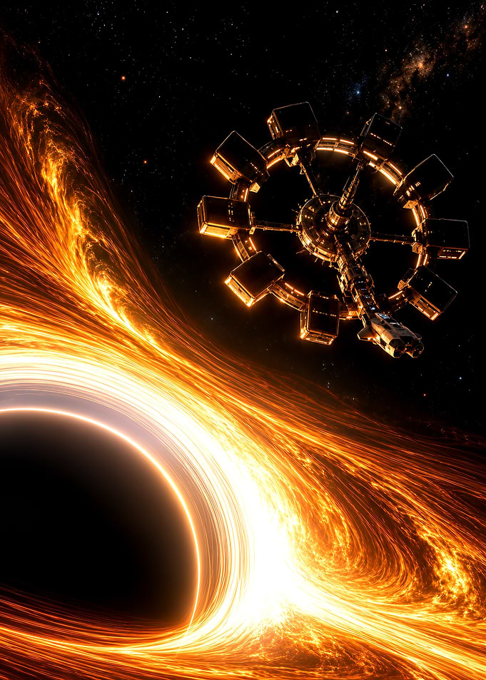 Interstellar Endurance Spacecraft Near Gargantua Black Hole